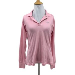TuffRider Polo Shirt Womens M Medium Pink Tech Long Sleeve Side Slit Equestrian